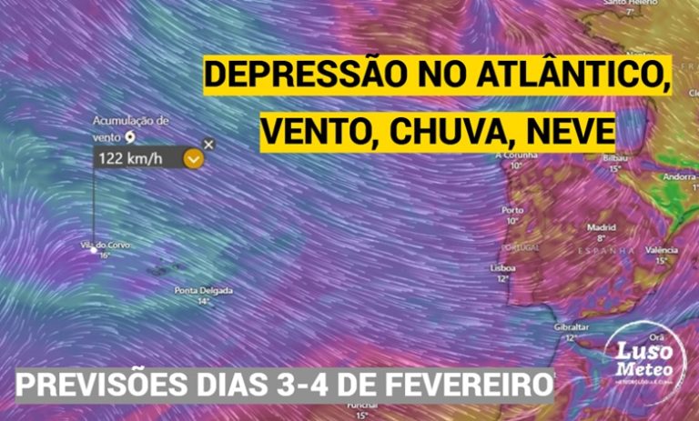 Depressão Atlântica traz vento forte a todo o país, chuva e um nevão nas montanhas – saiba as previsões do tempo em Portugal nos dias 3-4 de fevereiro Depressão Atlântica traz vento forte a todo o país, chuva e um nevão nas montanhas - saiba as previsões do tempo em Portugal nos dias 3-4 de fevereiro