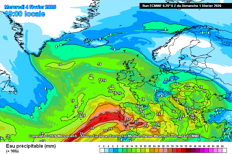 Previsão do tempo esta semana - chuvas potencialmente catastróficas, vento e trovoadas - risco extremo em Portugal entre 2 a 8 de fevereiro Rio atmosférico significativo a partir de quarta-feira, muita água para cair...