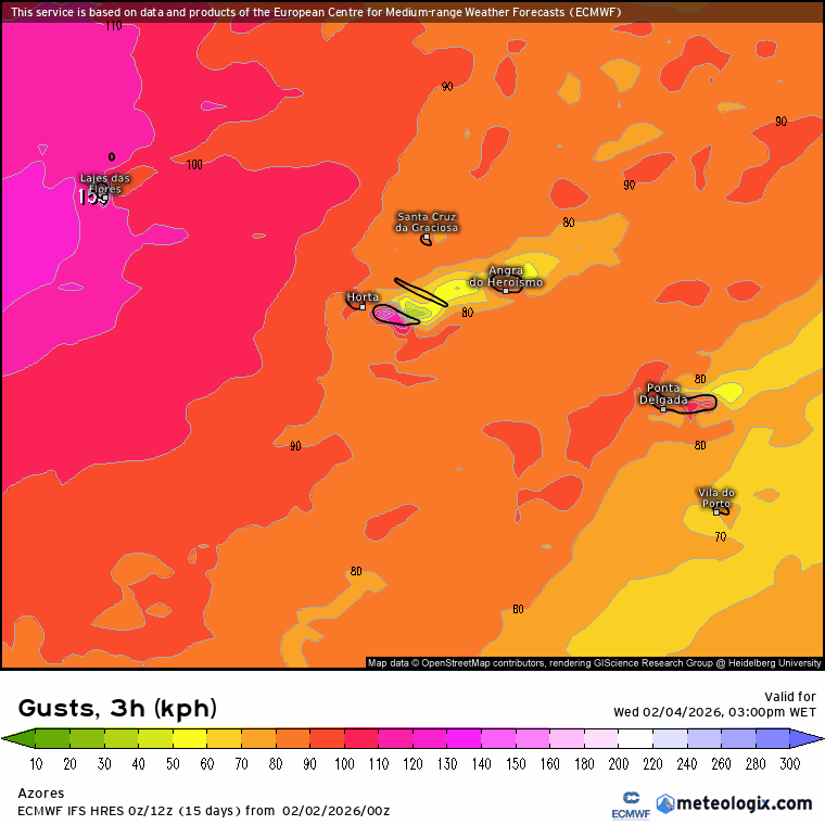 Depressão Atlântica traz vento forte a todo o país, chuva e um nevão nas montanhas - saiba as previsões do tempo em Portugal nos dias 3-4 de fevereiro Vento muito forte no arquipélago dos Açores na tarde de quarta - previsões ECMWF