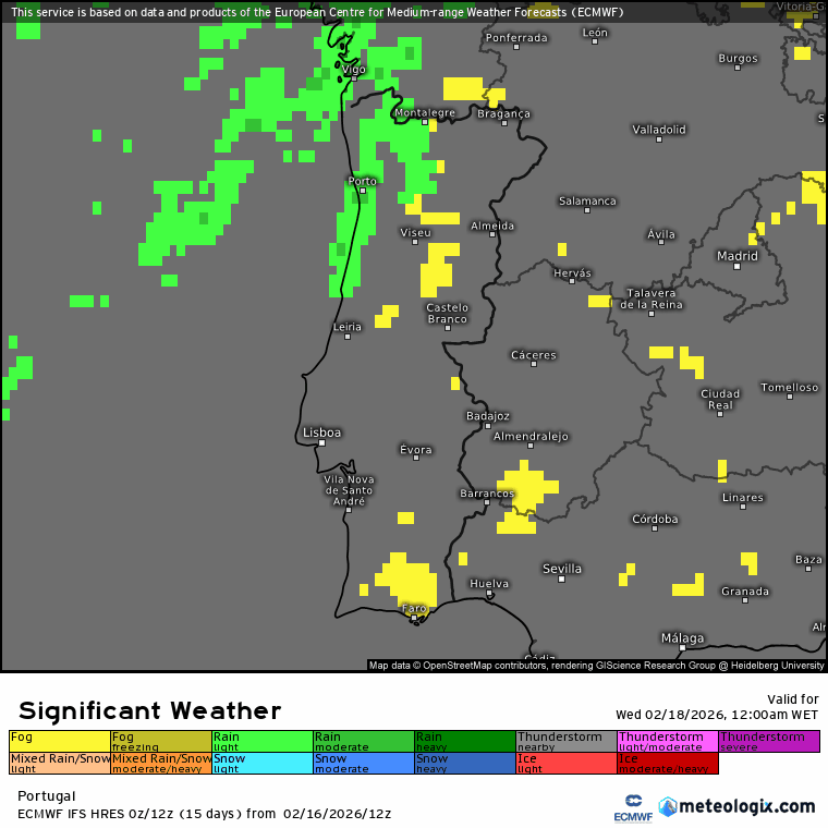 Tempestade Pedro traz uma frente associada que afeta Portugal - mais vento e chuva - saiba a previsão do tempo na quarta, 18 de fevereiro de 2026 Evolução do estado do tempo nesta quarta-feira