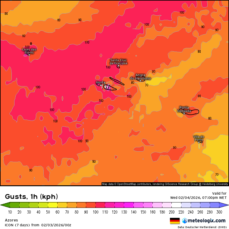 Tempestade Leonardo - Os efeitos deste novo temporal de Inverno em Portugal entre dias 3 e 5 de fevereiro - saiba onde chove mais, e onde há mais vento! Os modelos meteorológicos mostram picos de vento superiores a 100km/h nos Açores na quarta-feira - particularmente nas Ilhas Ocidentais e Centrais