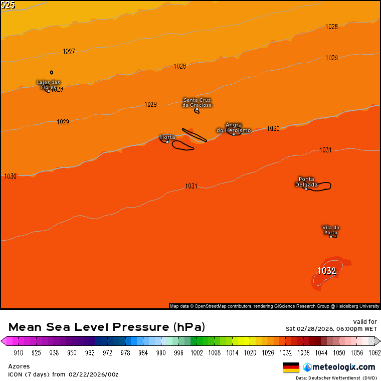 Montanha-russa de temperaturas, poeiras toda a semana, e, por vezes, chuva - saiba os detalhes da previsão do tempo esta semana, 23 de fevereiro a 1 de março Pressão em ~ 1030hPA, estabilidade no arquipélago!