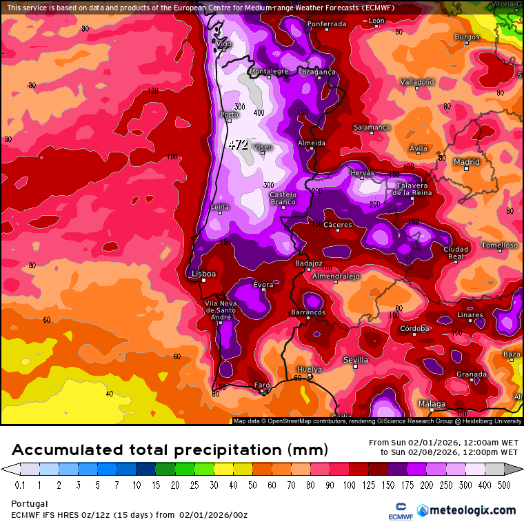 Previsão do tempo esta semana - chuvas potencialmente catastróficas, vento e trovoadas - risco extremo em Portugal entre 2 a 8 de fevereiro Previsão do tempo esta semana - Chuva extrema e potencialmente catastrófica ao longo desta semana