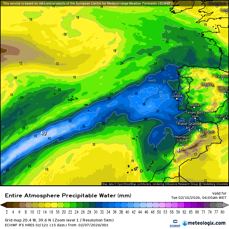 Como poderá ser o tempo no Carnaval em Portugal? Conheça as mais recentes tendências da previsão meteorológica Ao longo da semana continua a chegar muita humidade dos trópicos "Rio atmosférico"