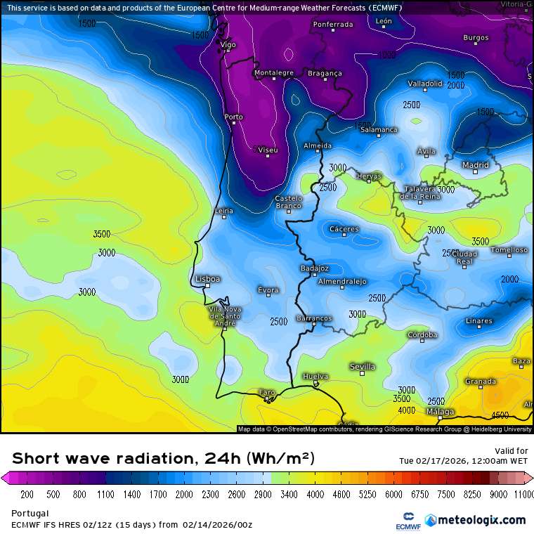 Regiões a Norte do sistema montanhoso Montejunto-Estrela com muito pouca radiação solar nesta segunda-feira - a Sul o sol pode aparecer (ocasionalmente)