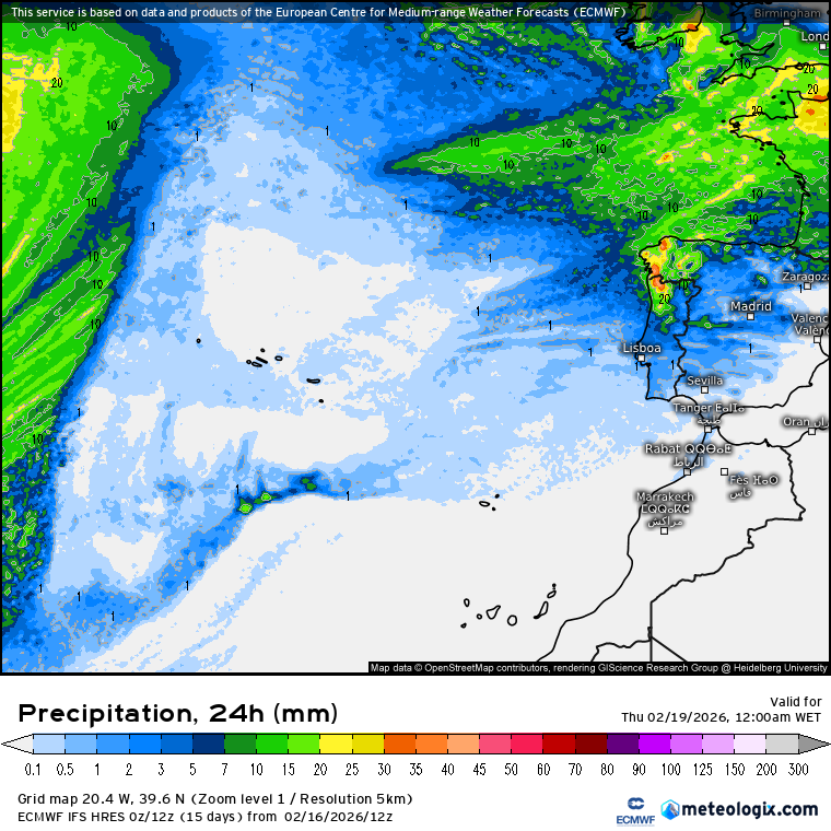 Tempestade Pedro traz uma frente associada que afeta Portugal - mais vento e chuva - saiba a previsão do tempo na quarta, 18 de fevereiro de 2026 Precipitação total prevista nesta quarta-feira nos Açores/Madeira