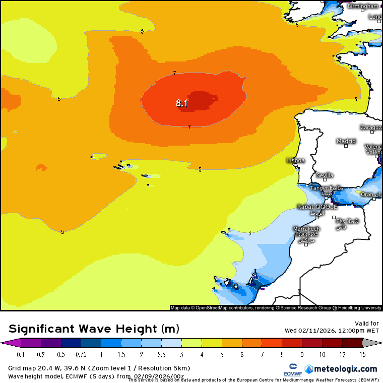 Depressão Nils traz chuva muito intensa a Portugal, e aumento dos riscos hidrogeomorfológicos - saiba como estará o tempo na segunda e terça (10-11 de fevereiro) Ondas significativas previstas nesta quarta-feira - previsão ECMWF