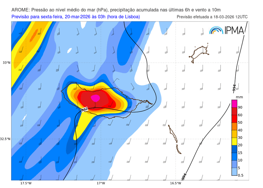Mau tempo na Madeira no final do dia - chuva torrencial e ventos muito fortes - agravamento também no Continente - atualização "Therese" - 19-20 de março Mau tempo - Situação de tempestade na madrugada de sexta-feira na Madeira, com muita chuva!