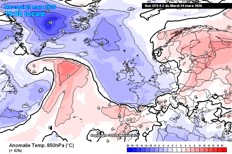 Massa de ar polar invade a Europa, e o anticiclone expande para o Golfo da Biscaia - alta pressão influencia Portugal - saiba como estará o tempo na quarta, 25 de março de 2026 Temperaturas em queda brusca na Europa, acompanhando o vento forte de Noroeste, associado a uma entrada de ar polar