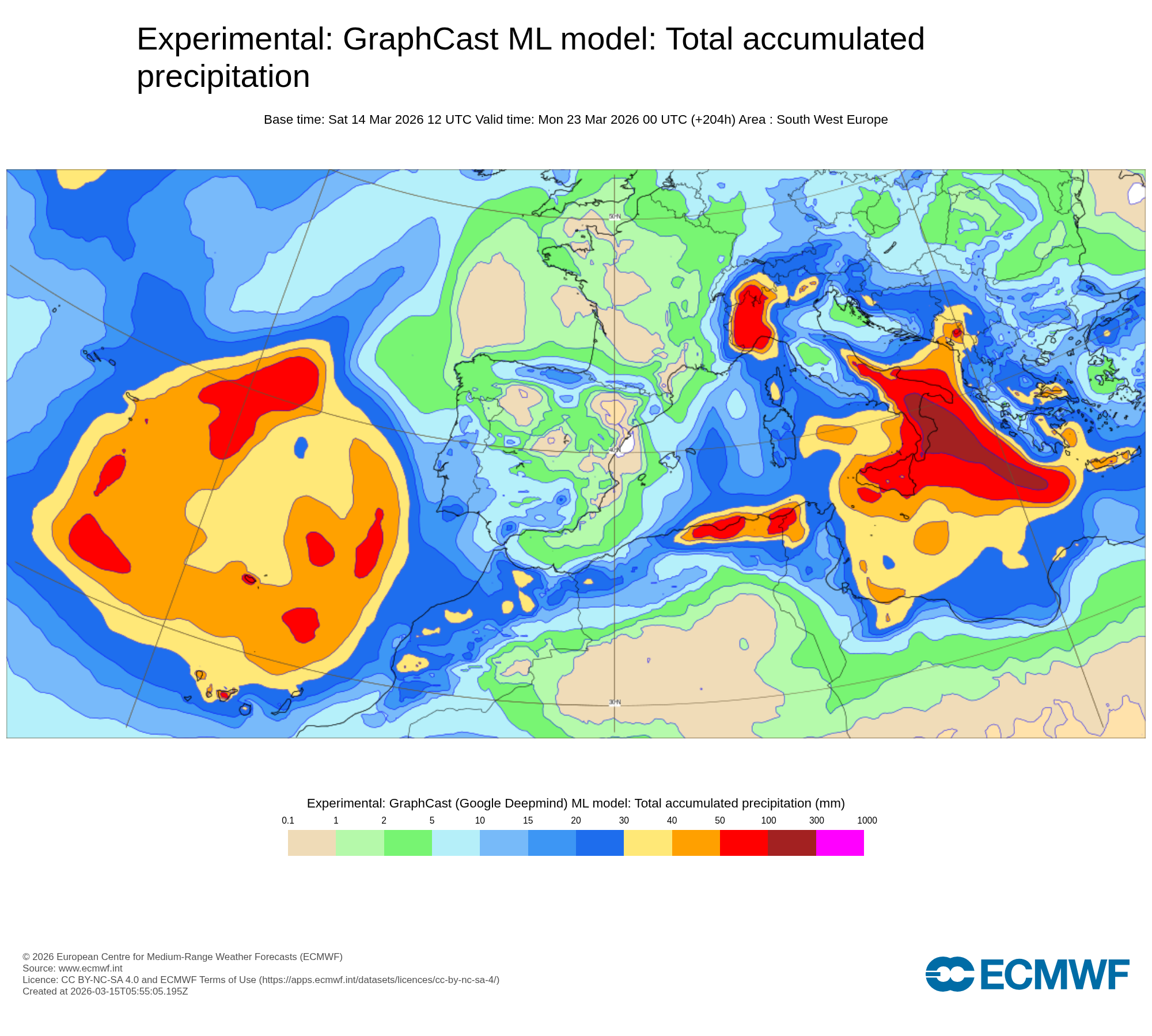 Perturbação ciclónica entre as Ilhas e Portugal Continental marca o tempo esta semana - mas de que forma seremos afetados? Saiba a previsão de 16 a 22 de março de 2026 O modelo Graphcast (Google\ECMWF) mostra a precipitação a ser mais significativa na Madeira como referido