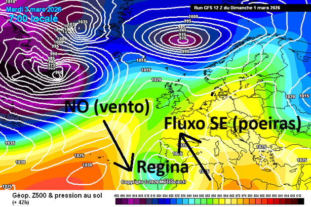 Perturbação ciclónica provoca vento muito forte na Madeira (e neve), e poeiras e subida das temperaturas no Continente - depressão Regina afeta Portugal de formas diferentes - previsão do tempo na terça, 3 de março Perturbação ciclónica provoca vento muito forte na Madeira (e neve), e poeiras e subida das temperaturas no Continente - depressão Regina afeta Portugal de formas diferentes - previsão do tempo na terça, 3 de março