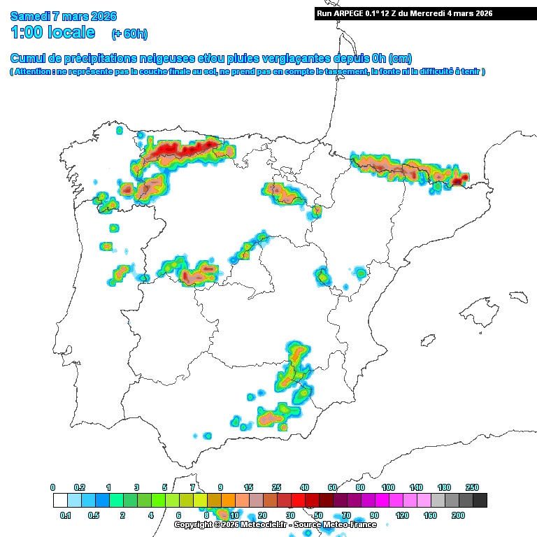 Mau tempo de regresso, com ventos até 100km/h, frio, chuva e neve (e mar muito agitado!) - saiba como estará o tempo na sexta, 6 de março, na sua região! Neve prevista pelo modelo ARPEGE para esta sexta-feira