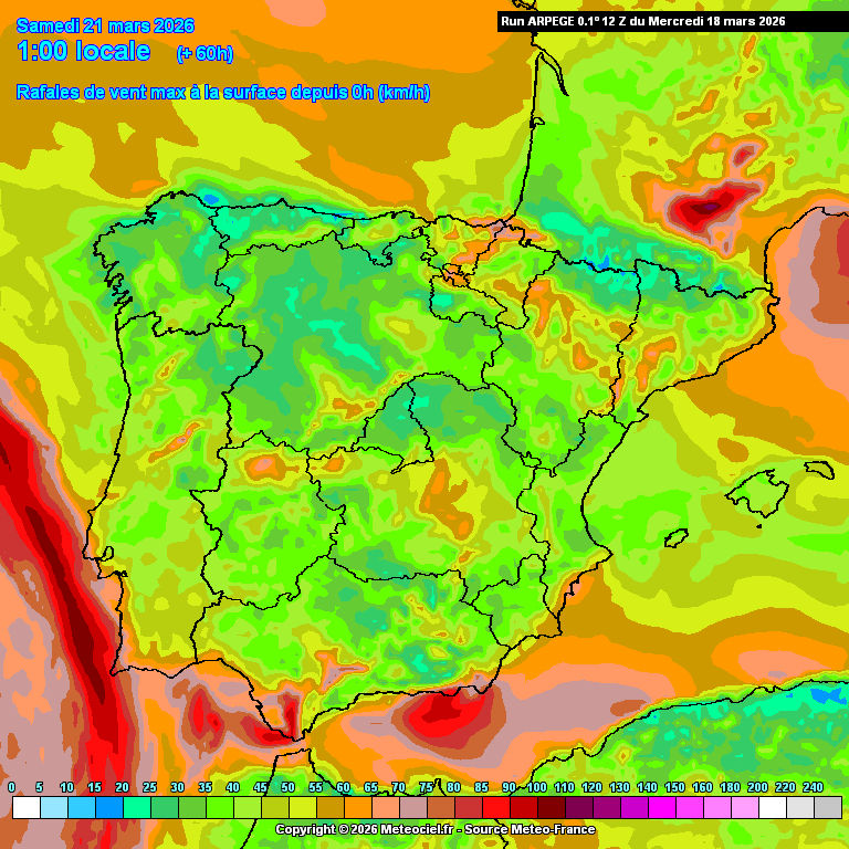 Possibilidade de mau tempo na próxima madrugada em Portugal na região Sul e Área Metropolitana de Lisboa - chuva forte, vento forte e trovoadas - previsão 19 de março Mau tempo em Portugal? Ou no mar? Vento mais forte "no limite", incerteza...