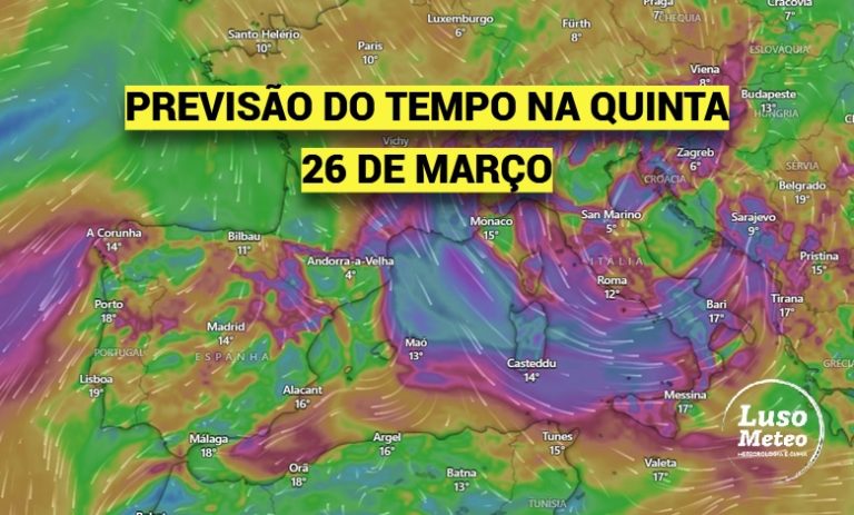 Mais vento em Portugal, e uma tempestade no Sudeste Europeu – saiba como estará o tempo na quinta, 26 de março Mais vento em Portugal, e uma tempestade no Sudeste Europeu - saiba como estará o tempo na quinta, 26 de março