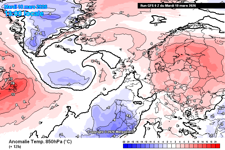 Anomalia de temperaturas previstas para os próximos dias - GFS (a 850hPA) - oscilações rápidas!