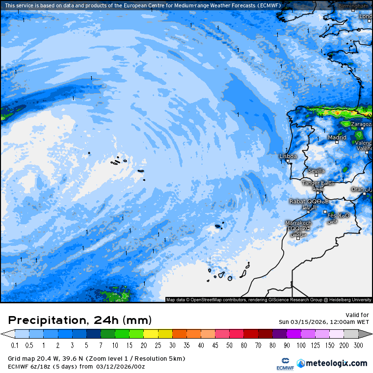 Inverno novamente - chuva de regresso, frio também - mas há uma grande mudança à espreita - o tempo no fim-de-semana, 14-15 de março (e depois...) Tempo no fim-de-semana -Previsão de chuva - total acumulado segundo o ECMWF-IFS