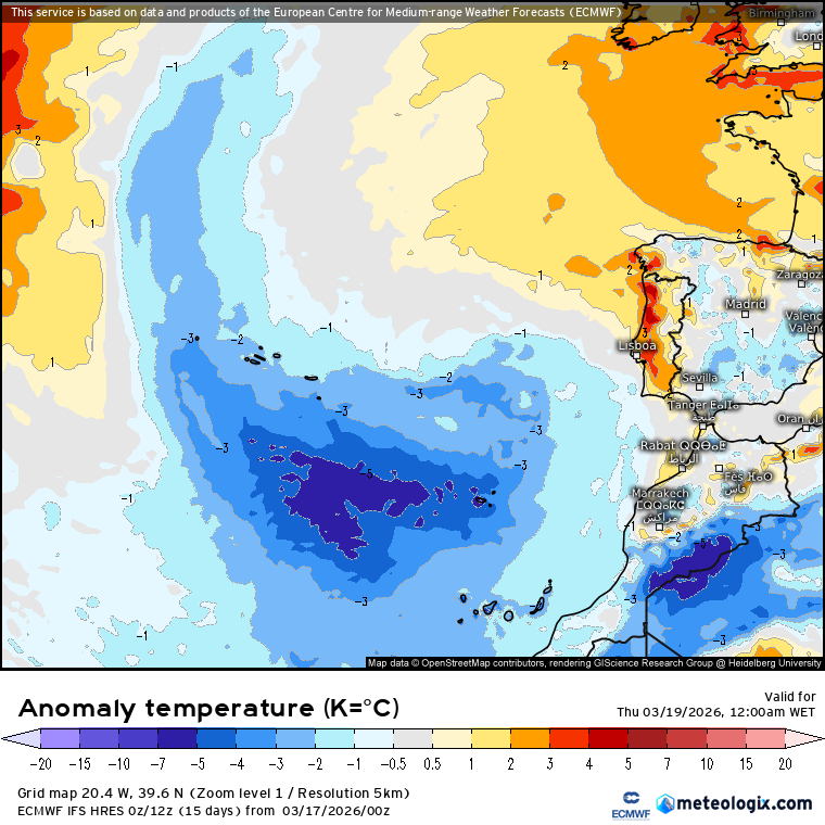 Anomalia de temperatura 18 de março de 2026