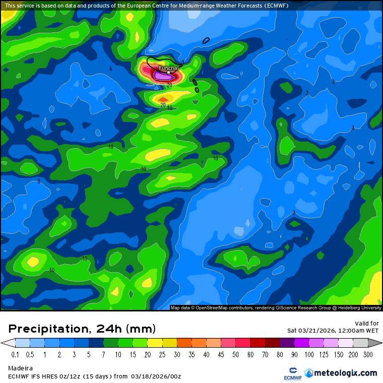 Depressão entre os Açores e Portugal Continental - instabilidade forte em algumas regiões, desde a Madeira a Portugal Continental - saiba como estará o tempo na sexta, 20 de março Risco claro de inundações na Madeira - com previsões de precipitação total perto de 100l\m2 nas encostas voltadas a Sul segundo o ECMWF