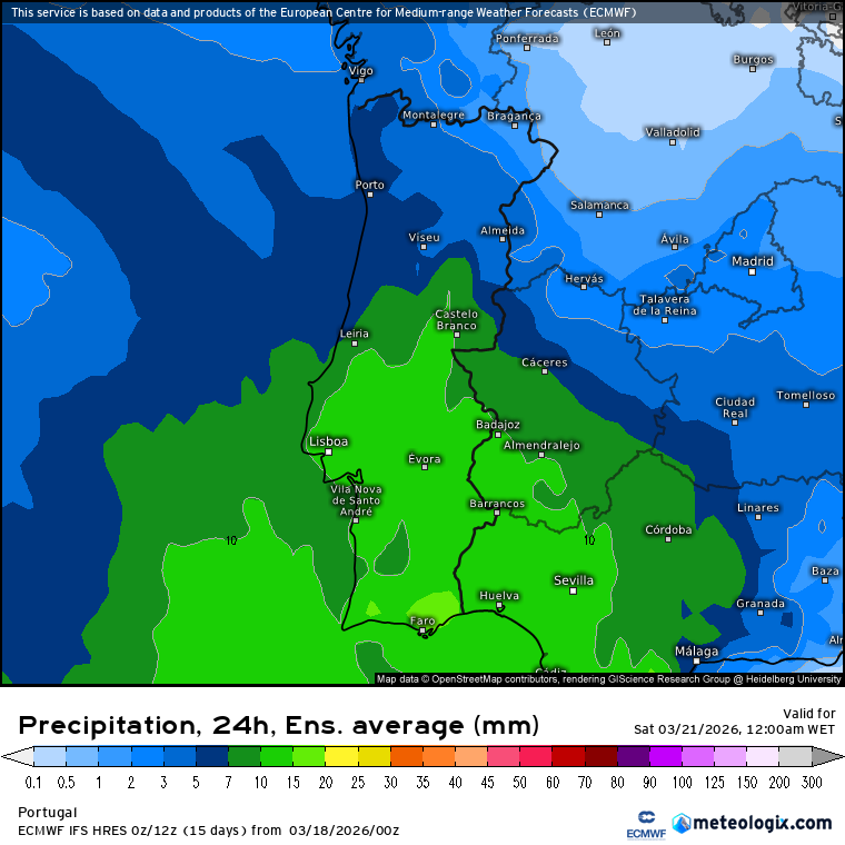 Depressão entre os Açores e Portugal Continental - instabilidade forte em algumas regiões, desde a Madeira a Portugal Continental - saiba como estará o tempo na sexta, 20 de março Os valores médios de precipitação no ensemble ECMWF são inferiores a 20l\m2. Contudo há cenários diversos ainda em cima da mesa