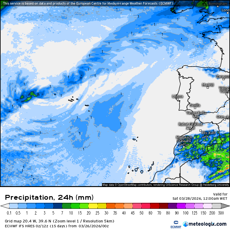 A uma semana da Páscoa temos um poderoso anticiclone no Atlântico - Primavera em força! Saiba as previsões do tempo na sexta, 27 de março de 2026 Precipitação prevista na sexta, 27 de março