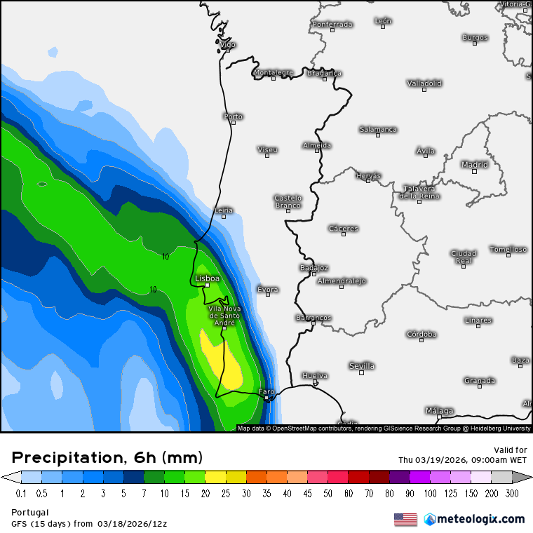 Possibilidade de mau tempo na próxima madrugada em Portugal na região Sul e Área Metropolitana de Lisboa - chuva forte, vento forte e trovoadas - previsão 19 de março É na AML e litoral Alentejano e Algarvio que se prevê que possam ocorrer fenómenos localmente mais intensos