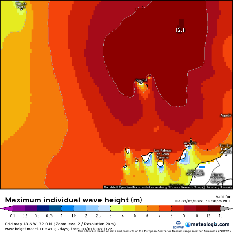 Depressão Regina - ventos até 130km/h na Madeira, aguaceiros e poeiras no Continente e em Espanha - os detalhes da previsão de 2 a 4 de março Ondas até 8-10 metros na Madeira na terça-feira