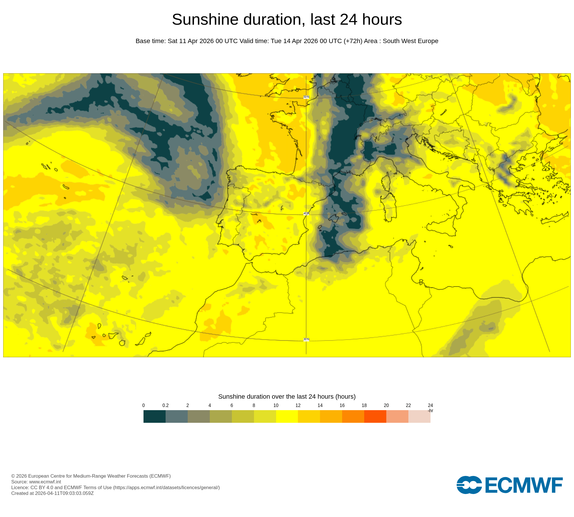 Semana começa com chuva e frio - quando pode regressar o anticiclone? Saiba a previsão do tempo na segunda, 13 de abril de 2026 Número de horas de sol previstas nesta segunda-feira
