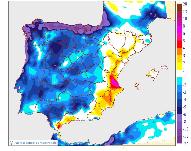 Os mapas da AEMET (modelo HARMONIE) mostram descida das máximas em todo o país, com destaque para o litoral Norte (-6ºC)