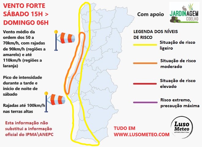 Risco meteorológico - vento forte - sábado e domingo, 11 e 12 de abril