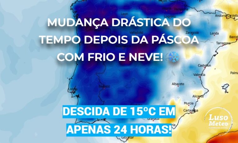 Temperatura desce 15ºC em apenas 24 horas depois da Páscoa, e a neve regressa – mudança drástica! – saiba as previsões depois de 6 de abril Temperatura desce 15ºC em apenas 24 horas depois da Páscoa, e a neve regressa - mudança drástica! - saiba as previsões depois de 6 de abril