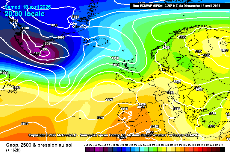 o AIFS (dados ECMWF, tecnologia Machine Learning) concorda com o GFS - fim-de-semana quente e seco (18\19 de abril)