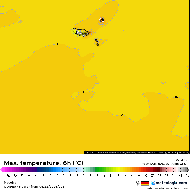 Muita humidade em altitude, nuvens altas e sol tímido - saiba a previsão do tempo na quinta, 23 de abril de 2026 Temperaturas mais altas em Porto Santo, e mais baixas nas zonas montanhosas da Madeira, também refletindo a maior nebulosidade nestas regiões