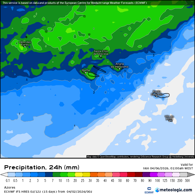Chuva na Páscoa nos Açores - domingo com bastante água nas Ilhas Ocidentais e Centrais