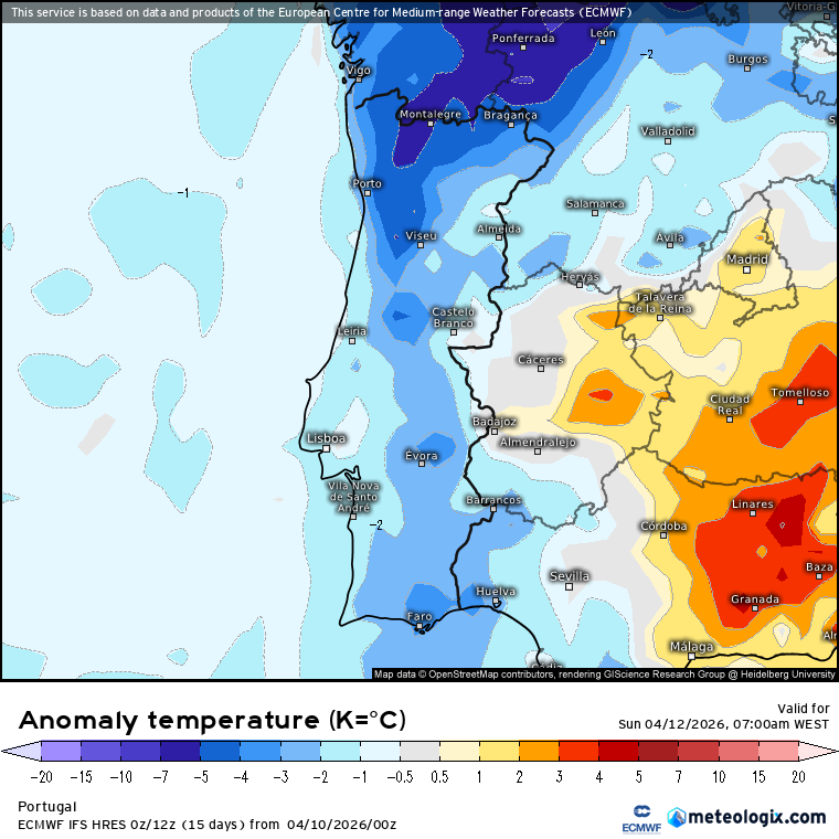 Temperaturas descem mais e podem ser negativas em alguns locais, com vento, gelo e geada - saiba a previsão do tempo no domingo, 12 de abril! Temperaturas entre 2 a 5ºC abaixo da média