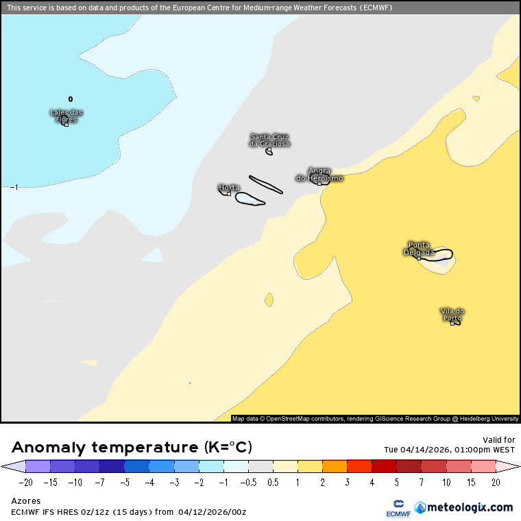 Tendência para temperaturas acima da média mais a Oriente, com a passagem da frente, enquanto a Ocidente chega ar mais frio
