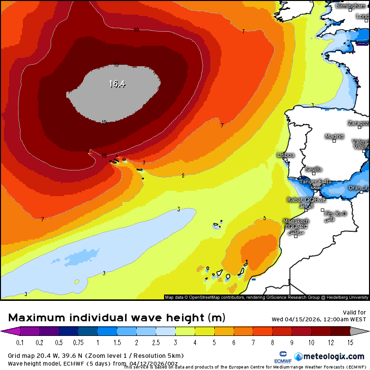 Ondas máximas acima de 10 metros nos Açores