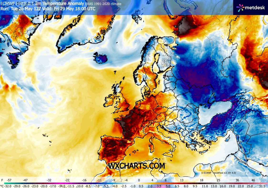 Apesar da descida na faixa Ocidental, as temperaturas na Europa continuam muito acima da média