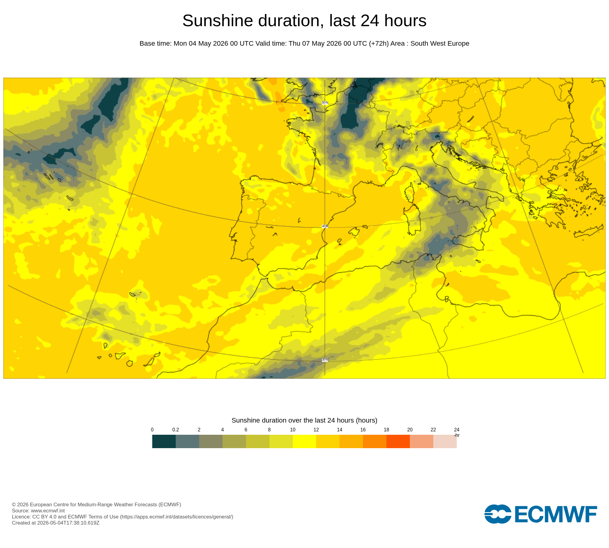 O frio continua em Maio, e até há possibilidade de geadas em alguns locais - saiba a previsão do tempo em Portugal na quarta, 6 de maio 2026 Muito sol em Portugal Continental nesta quarta - note-se como há muito menos horas de sol nos Açores...