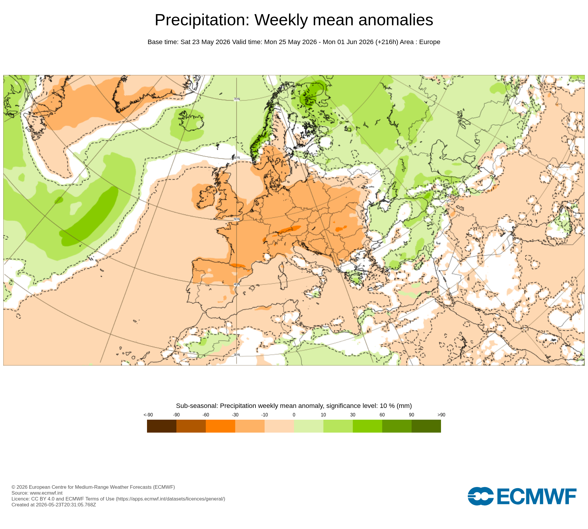 Anomalia térmica extrema, e sinais preocupantes para o que virá no Verão?! Saiba a previsão do tempo esta semana, 25 a 31 de maio de 2026 Precipitação abaixo da média (ou ausência de precipitação) no Continente e Madeira, mais chuva nos Açores - ECMWF