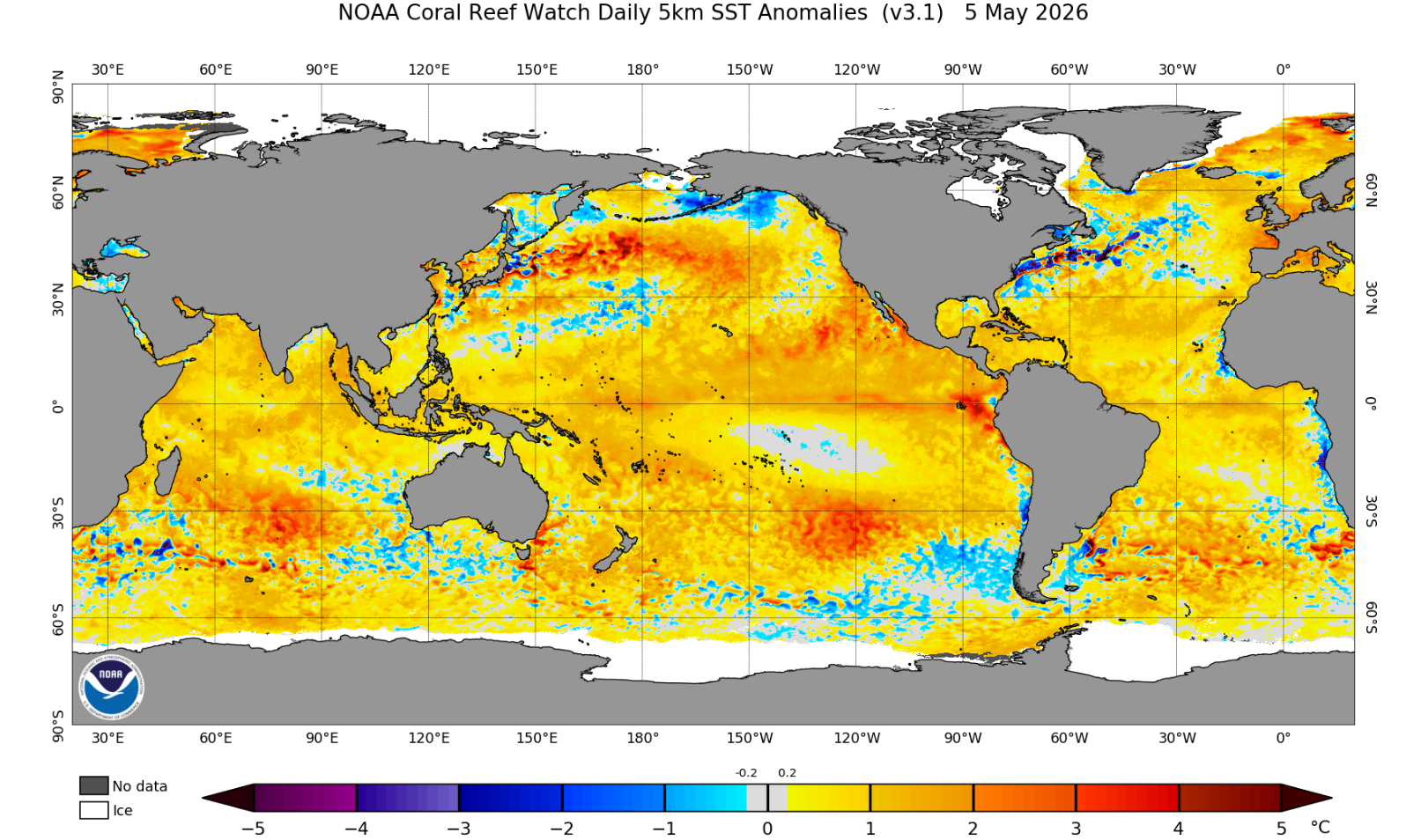 Perturbação do jato polar provoca mudança brusca do estado do tempo na sexta, 8 de maio de 2026 - saiba a previsão! Enquanto a temperatura da água do mar aumenta no Pacífico Equatorial Leste (Niño 3-4), no Atlântico Norte a temperatura está mais perto da média