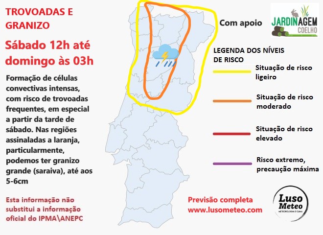 Mau Tempo - Risco Meteorológico entre sábado e domingo - previsão Luso Meteo