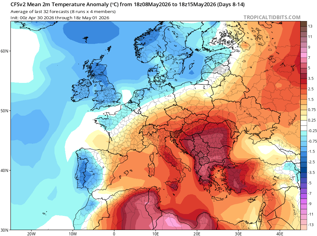 Fenómeno de bloqueio atmosférico dará lugar a crista Atlântica - humidade e frio? O que este regime atmosférico significa para Portugal? Temperaturas abaixo da média previstas na segunda semana de Maio