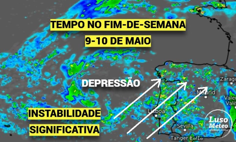 Chuva e fortes trovoadas – tempo no fim-de-semana 9-10 de Maio instável, por ação de uma depressão – saiba a previsão para a sua região! Chuva e fortes trovoadas - tempo no fim-de-semana 9-10 de Maio instável, por ação de uma depressão - saiba a previsão para a sua região!