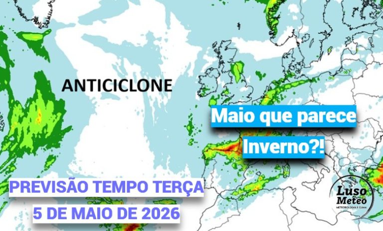 O tempo na terça-feira, dia 5, traz-nos mais nuvens, algum frio e chuva - nem parece Maio!