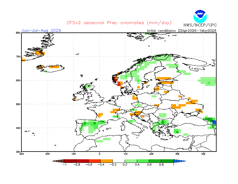 Fenómeno de bloqueio atmosférico dará lugar a crista Atlântica - humidade e frio? O que este regime atmosférico significa para Portugal? O NOAA CFSv2 prevê precipitação acima da média em muitos locais na Europa
