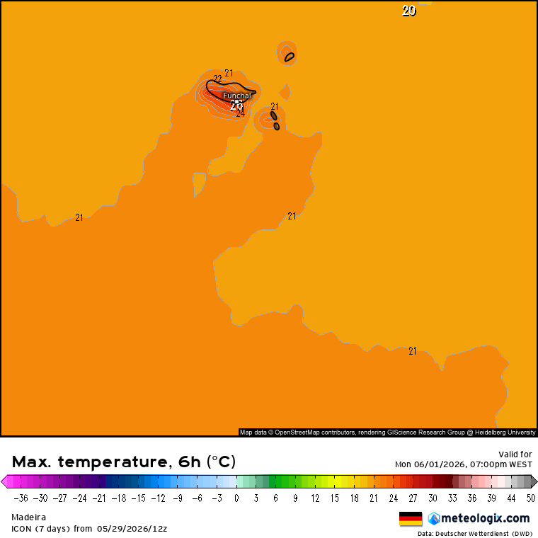 Temperaturas máximas perto de 25\26ºC nas encostas Sul da Madeira - bastante quentinho