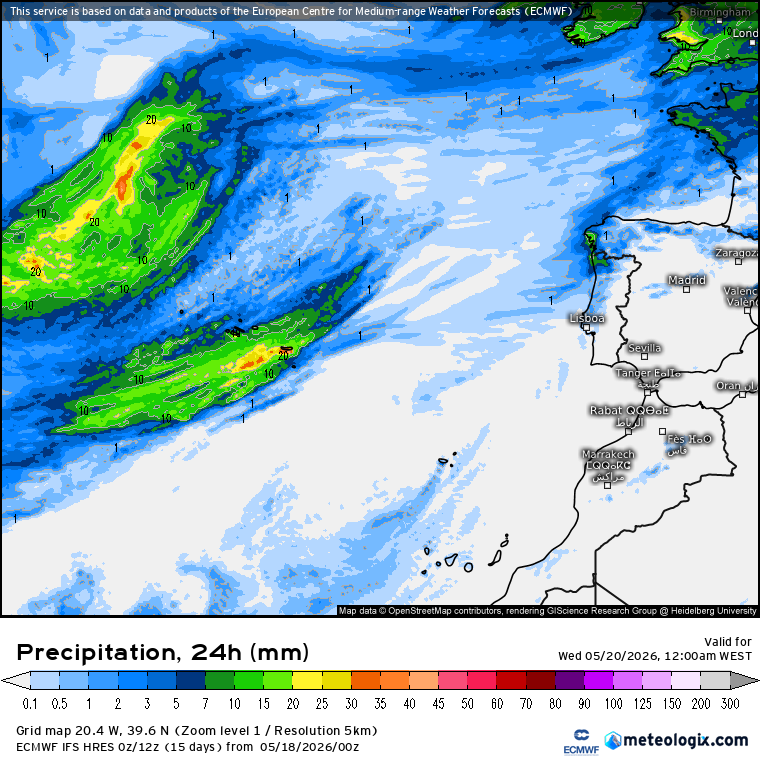Precipitação prevista nesta terça-feira 