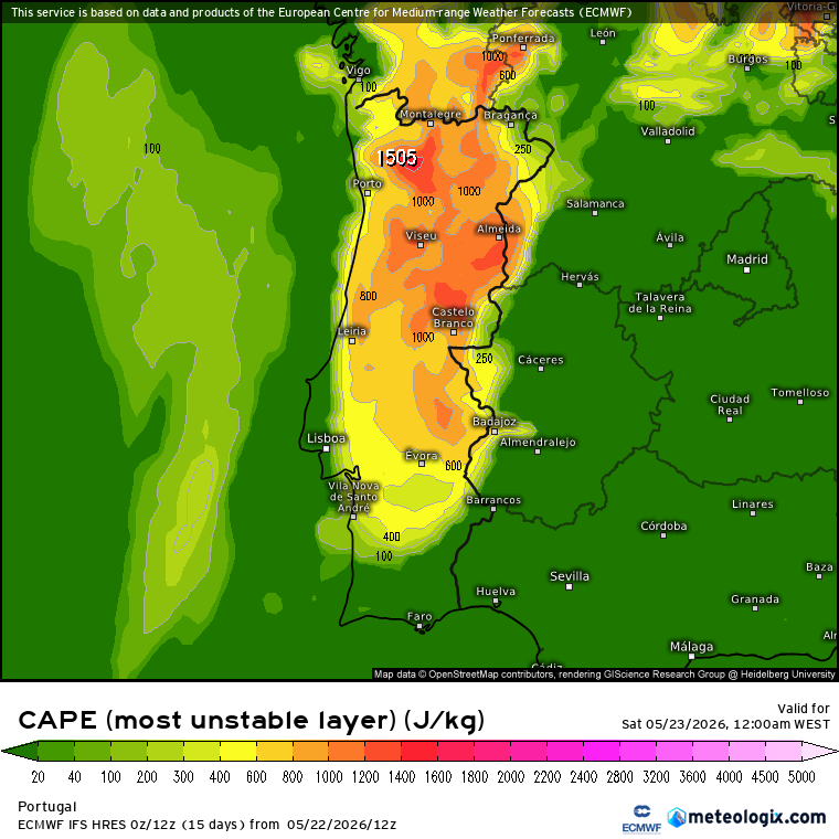 Depressão provoca fortes trovoadas nas próximas horas em algumas regiões do país - saiba a evolução para este sábado e domingo, 23 e 24 de maio Podemos verificar a existência de muita energia conectiva, com probabilidade elevada de trovoadas, em especial a Norte