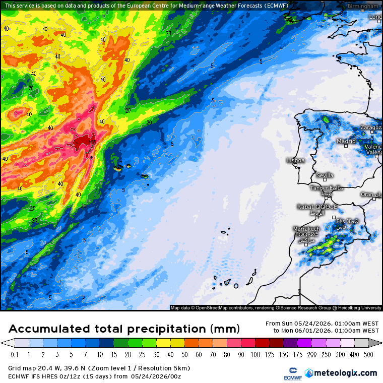 Anomalia térmica extrema, e sinais preocupantes para o que virá no Verão?! Saiba a previsão do tempo esta semana, 25 a 31 de maio de 2026 Acumulados elevados nos Açores, que merecem destaque - sem chuva significativa no restante território