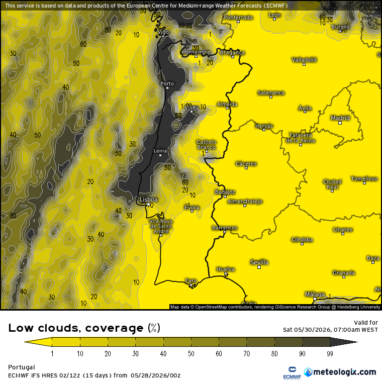 Nuvens baixas no litoral e nas zonas de vale durante a manhã - dissipa de tarde (?)